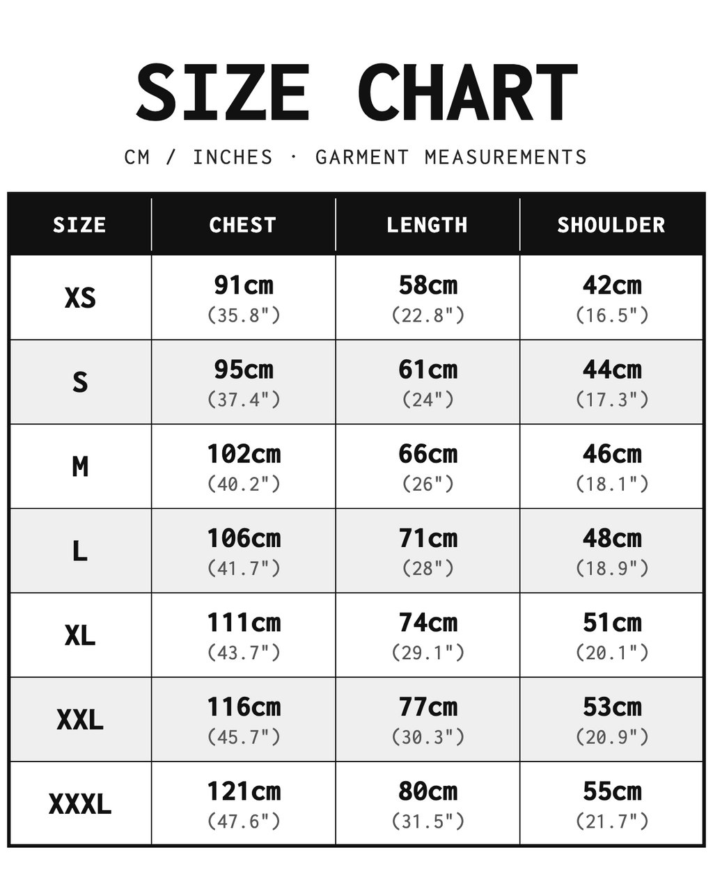 Headphones Hoodie size chart